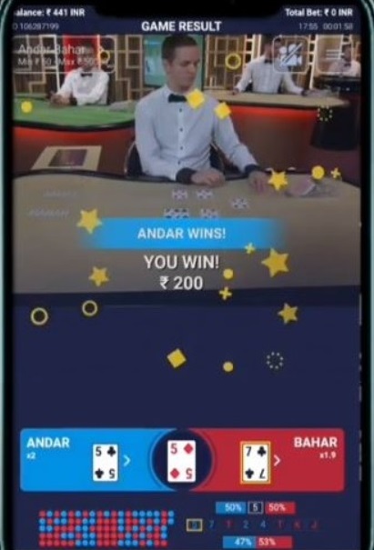Live Gaming on Andar Bahar online cash game app
